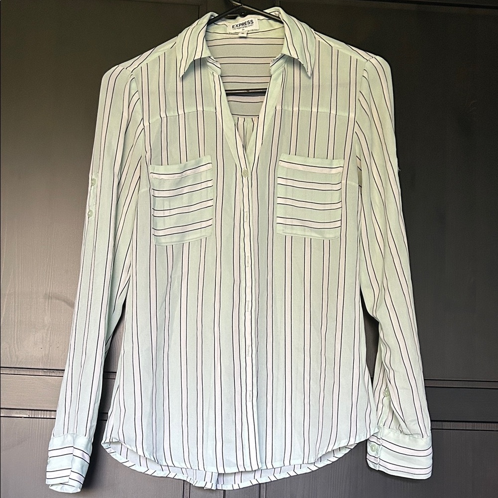 Express Mint and Black Striped Blouse
